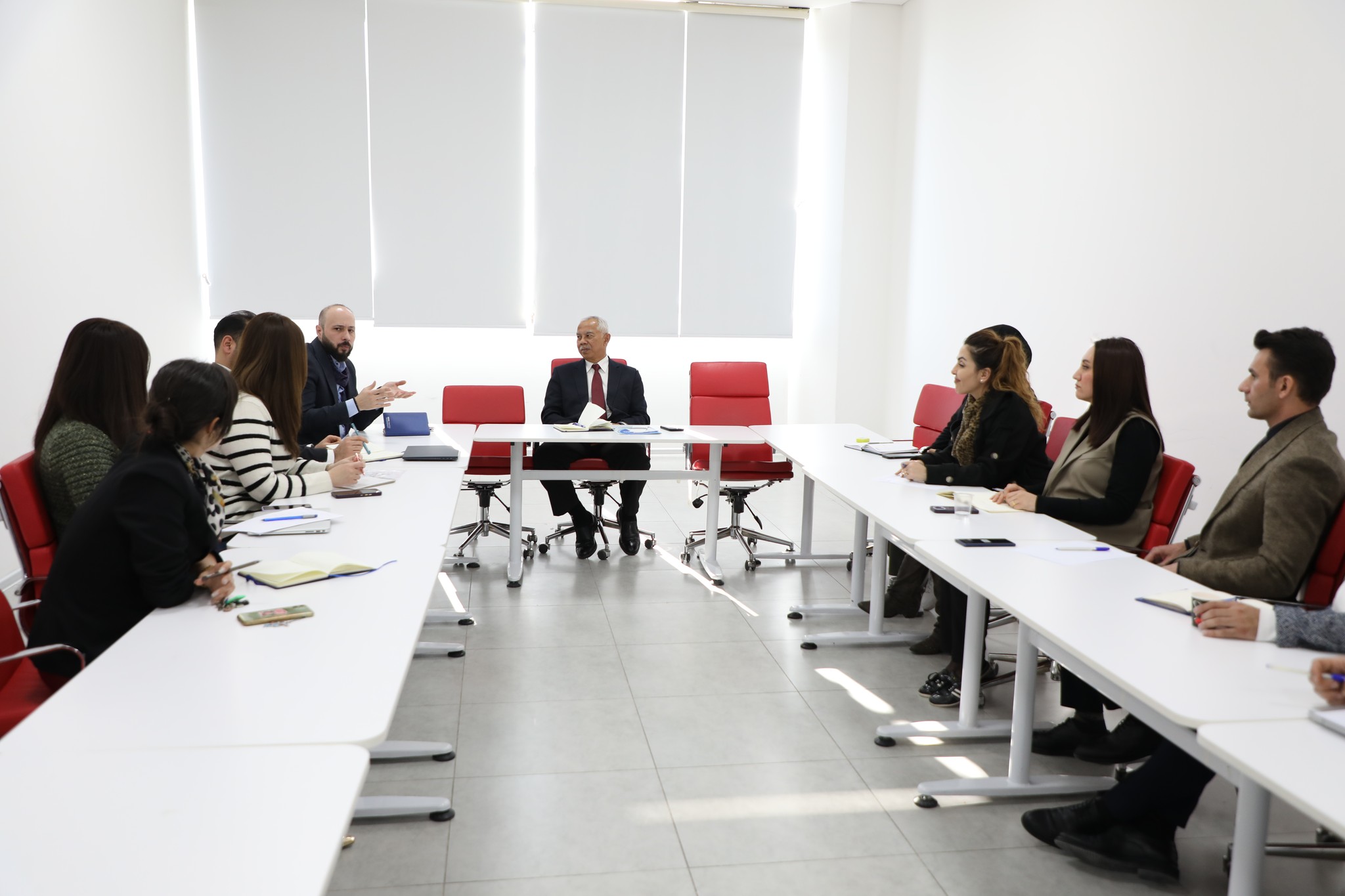 The President of QIU and Vice President, meetings with the Deans and staff of the university faculties